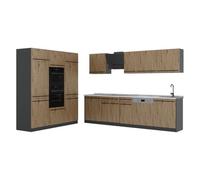 Vicco Cuisine "R-Line", Chêne Artisan/Anthracite 180 cm | 12 Modules · Pieds réglables en hauteur · Plan de travail in açades robustes · Avec armoire four/micro-ondes