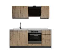 Vicco Cuisine "R-Line", Chêne Artisan/Anthracite 180 cm | 5 Modules · Pieds réglables en hauteur · Plan de travail in açades robustes · Avec meuble pour cuisinière
