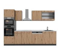 Vicco Cuisine R-Line, Chêne Artisan/Anthracite, 300cm avec armoire haute, PT Marbre Chêne Artisan/Anthracite G