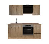 Vicco Cuisine "R-Line", Chêne Artisan/Chêne doré 180 cm | 5 Modules · Pieds réglables en hauteur · Sans plan de travail · Façades robustes · Avec meuble pour cuisinière