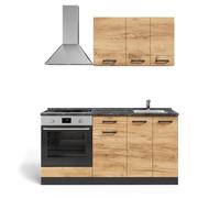 Vicco Cuisine R-Line, Chêne doré/Anthracite, 160cm avec Meuble Four et évier avec PL