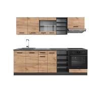 Vicco Cuisine R-Line, Chêne doré/Anthracite, 240cm sans PT, Compatible avec d'autres modules R-Line