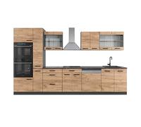 Cuisine R-Line 350cm avec armoire haute, sans PT Chêne doré/anthracite Vicco