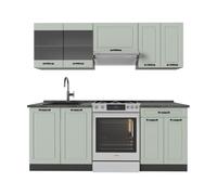 Vicco Cuisine "R-Line", Mint campagne/Anthracite 200 cm | 5 Modules · Pieds réglables en hauteur · Plan de travail in açades en MDF · Avec armoire vitrée