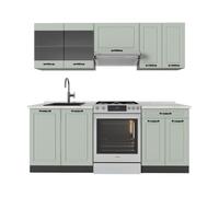 Vicco Cuisine "R-Line", Mint campagne/Anthracite 200 cm | 5 Modules · Pieds réglables en hauteur · Plan de travail in açades en MDF · Avec armoire vitrée