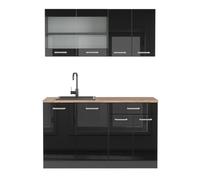 Vicco Cuisine R-Line, Noir Haute Brillance, 140cm sans PT, adapté à Une Extension Flexible avec d'autres modules