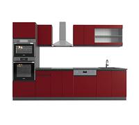 Vicco Cuisine R-Line, Rouge/Anthracite, 300cm J-Shape, avec Armoire Haute, sans PT, adapté à Une Extension Flexible avec des modules complémentaires