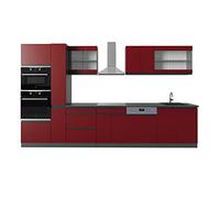 Vicco Cuisine R-Line, Rouge/Anthracite, 350cm J-Shape, avec Armoire Haute, sans PT, adapté à Une Personnalisation et Une Extension Individuelles