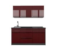 Vicco Cuisine "R-Line", Rouge brillant/Anthracite 160 cm | 6 Modules · Pieds réglables en hauteur · Plan de travail in açades robustes · Pour petits espaces