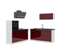 Vicco Cuisine "R-Line", Rouge brillant/Blanc 160 cm | 6 Modules · Pieds réglables en hauteur · Plan de travail in açades robustes · Avec armoire pour four