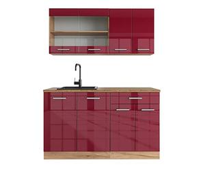 Vicco Cuisine R-Line, Rouge Brillant/Chêne doré, 140cm sans PT, adapté à Une Installation autoportante ou près du Mur