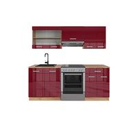 Cuisine R-Line, 200cm sans PT, Rouge brillant/Chêne de force doré, Vicco 37165