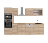 Vicco Cuisine R-Line, Sonoma/Chêne doré, 300cm | 8 Modules · Pieds réglables en hauteur · Plan de travail in açades robustes · Avec armoire four/micro-ondes