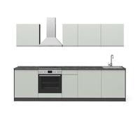 Vicco Cuisine "R-Line", vert pastel/Anthracite 280 cm | 9 Modules · Pieds réglables en hauteur · Plan de travail in açades robustes · Avec meuble pour cuisinière