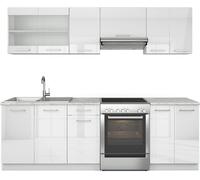 Vicco cuisine Raul, 240 cm avec plan de travail, Blanc Haute brillance