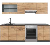 Vicco Cuisine Raul, Chêne doré/Anthracite, 240cm, PT À Motifs Noirs