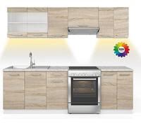 Vicco Cuisine Raul, 240cm , PT Marbre avec bande LED, Sonoma/Blanc