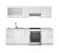 Cuisine Raul, 240cm, PT Marbre, Blanc Haute brillance/Blanc, Vicco 34827