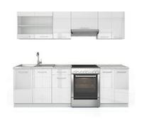 Vicco Cuisine Raul, Blanc Haute brillance, 240cm , PT Marbre Blanc Haute brillance G
