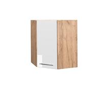 Vicco Elément Haut de Cuisine Fame-Line, Blanc Haute Brillance, 57cm | Façade en MDF · 2 Tablettes · Fermeture douce · Poignées en métal · Solution d’angle gain de place ✓
