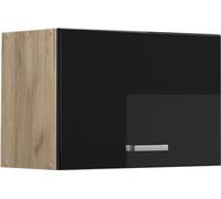 Vicco elément haut de cuisine R-Line, 60 cm Plat, Noir Haute brillance/Chêne de force doré