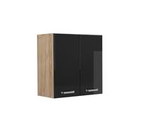 Vicco elément haut de cuisine R-Line, 60 cm, Noir Haute brillance/Chêne de force doré