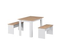 Vicco Ensemble de Banquette d'angle Sentio Blanc/Chêne 112x73.6 | avec 2 bancs, convient comme ensemble de salle à manger pour petits espaces et cuisines