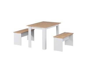 Vicco Ensemble de Banquette d'angle Sentio Blanc/Chêne 112x73.6 | avec 2 bancs, convient comme ensemble de salle à manger pour petits espaces et cuisines