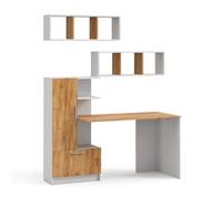 Vicco Ensemble de Bureau Tomy, Blanc/Chêne de Force doré, 150x59cm Set de 3 Car 2 étagères+bureaupour Le Montage Mural de Livres et d'objets de décoration