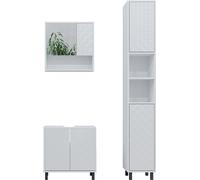 Vicco Ensemble de meubles de salle de bain Agasta, 3 pièces, avec armoire haute, Blanc Haute brillance