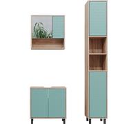 Vicco Ensemble de meubles de salle de bain Agasta, 3 pièces, avec armoire haute, Vert menthe/Sonoma