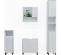 Vicco Ensemble de meubles de salle de bain Agasta, 4 pièces, avec armoire haute et commode, Blanc Haute brillance