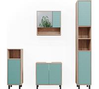 Vicco Ensemble de meubles de salle de bain Agasta, 4 pièces, avec armoire haute et commode, Vert menthe/Sonoma