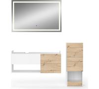 Vicco Ensemble de meubles de salle de bain Alf, 3 pièces, avec armoire centrale, Blanc/Chêne