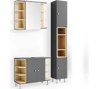 Vicco Ensemble de meubles de salle de bain Aquis, 3 pièces, avec armoire haute, Anthracite/Sonoma