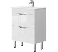 Vicco Ensemble de Meubles de Salle de Bain Clayton, Blanc Haute Brillance, 2 pièces, Armoire Basse 60 cm