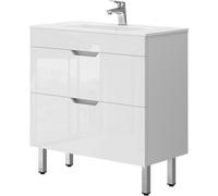 Vicco Ensemble de meubles de salle de bain Clayton, 2 pièces, armoire basse 80 cm, Blanc Haute brillance