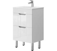 Vicco Ensemble de Meubles de Salle de Bain Clayton, Blanc Haute Brillance, 2 pièces, avec lavabo et 2 tiroirs