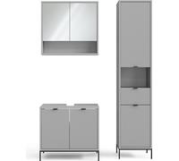 Vicco Ensemble de meubles de salle de bain Eliza, 3 pièces, avec armoire haute, Gris