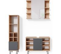 Vicco Ensemble de meubles de salle de bain Fynn, 3 parties, Chêne de force doré/Anthracite