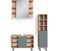 Vicco Ensemble de meubles de salle de bain Fynn, 3 pièces, armoire basse 80 cm, Vert/Chêne de force doré