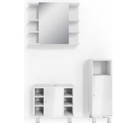 Vicco Ensemble de meubles de salle de bain Fynn, 3 pièces, avec armoire centrale, Blanc Haute brillance