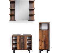 Vicco Ensemble de meubles de salle de bain Fynn, 3 pièces, avec armoire centrale, Bois antique