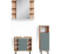 Vicco Ensemble de meubles de salle de bain Fynn, 3 pièces, avec armoire centrale, Vert/Chêne de force doré