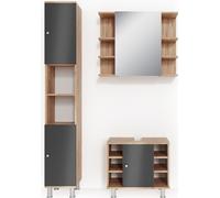 Vicco Ensemble de Meubles de Salle de Bain Fynn, Chêne/Anthracite, 3 pièces, avec Armoire Haute