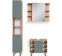Vicco Ensemble de meubles de salle de bain Fynn, 3 pièces, avec armoire haute, Vert/Chêne de force doré