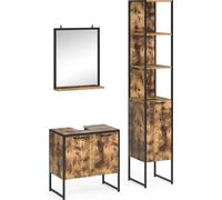 Vicco Ensemble de meubles de salle de bain Fyrk, 3 pièces, avec armoire haute, Chêne rustique/Noir