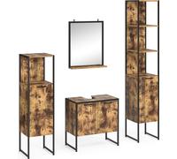Vicco Ensemble de meubles de salle de bain Fyrk, 4 pièces, avec armoire haute, Chêne rustique/Noir