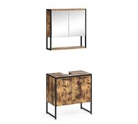 Vicco Ensemble de Meubles de Salle de Bain Fyrk, Chêne Rustique/Noir, 2 pièces, avec Armoire de Toilette