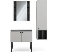 Vicco Ensemble de meubles de salle de bain Gerta, 3 pièces, armoire suspendue 1 porte, Gris/Noir